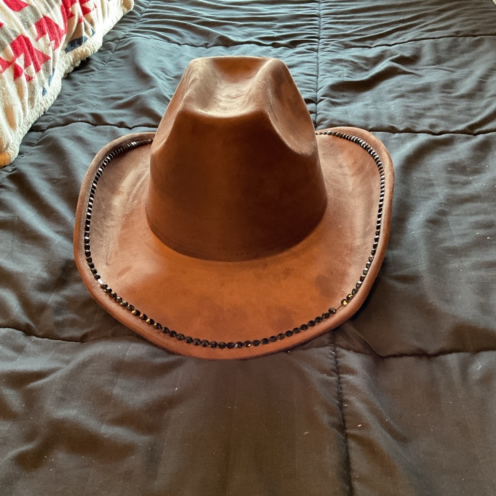 Rue21 Brown Western Hat with Beaded Edge